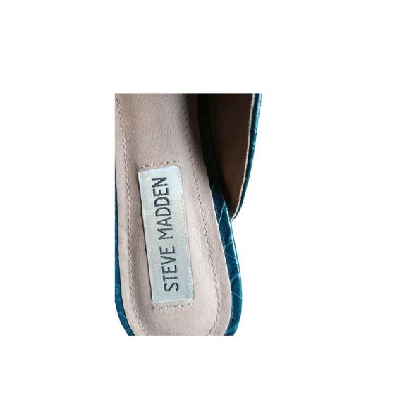 Steve Madden Chain Mule Loafers Size 6.5M Turquoise Crocodile Pointed Toe Flats - Picture 9 of 10